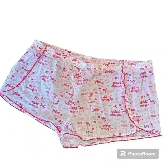 VICTORIA'S SECRET Sleep Shorts Boxer Lounger Size Large Love Hearts Logo Angel - Picture 1 of 7